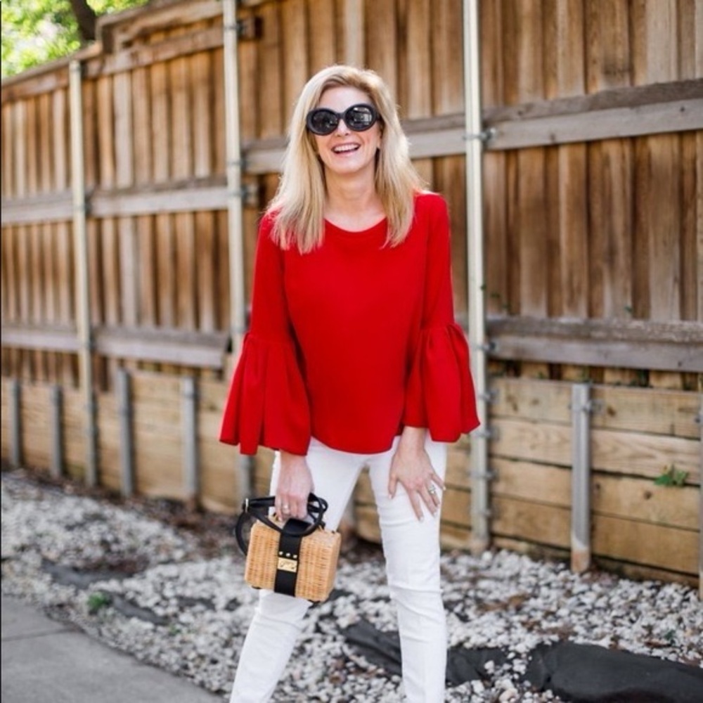 ZARA WOMAN Pleated Flare‎ Ruffle Bell Sleeves Red Blouse Top Size SMALL - Picture 9 of 14